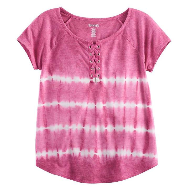 Girls 7-16 & Plus Size Mudd&reg; Lace-up Raglan Tie-dye Tee, Girl's, Size: 16, Red