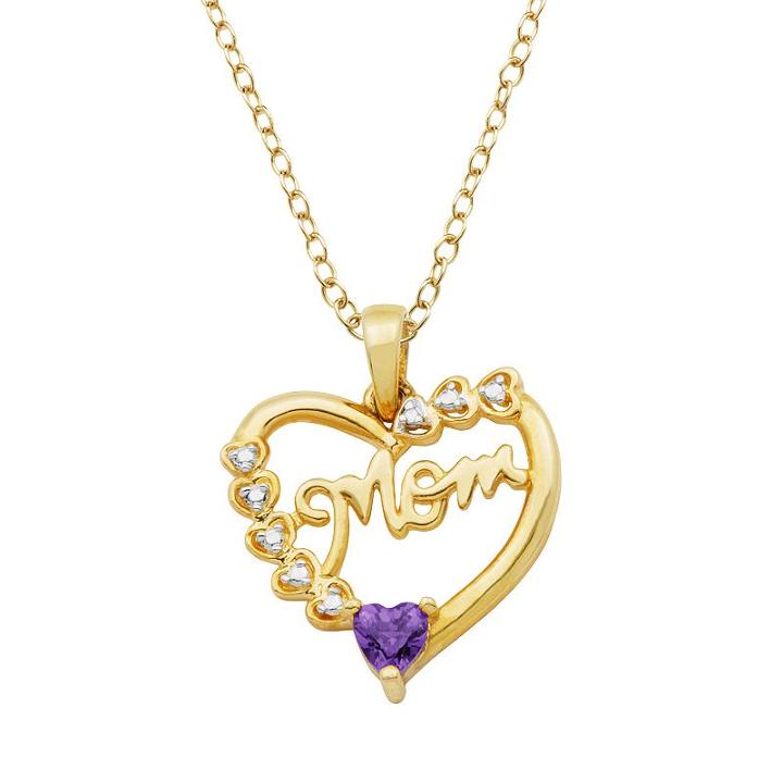 18k Gold Over Silver African Amethyst And Diamond Accent Mom Heart Pendant, Women's, Size: 18, Purple