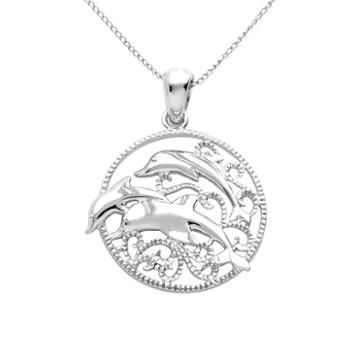Jewelry For Trees Platinum-over-silver Dolphin Pendant, Adult Unisex, Size: 18, Multicolor