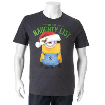 Big & Tall Despicable Me Minion On The Naughty List Tee, Men's, Size: Xl Tall, Grey (charcoal)