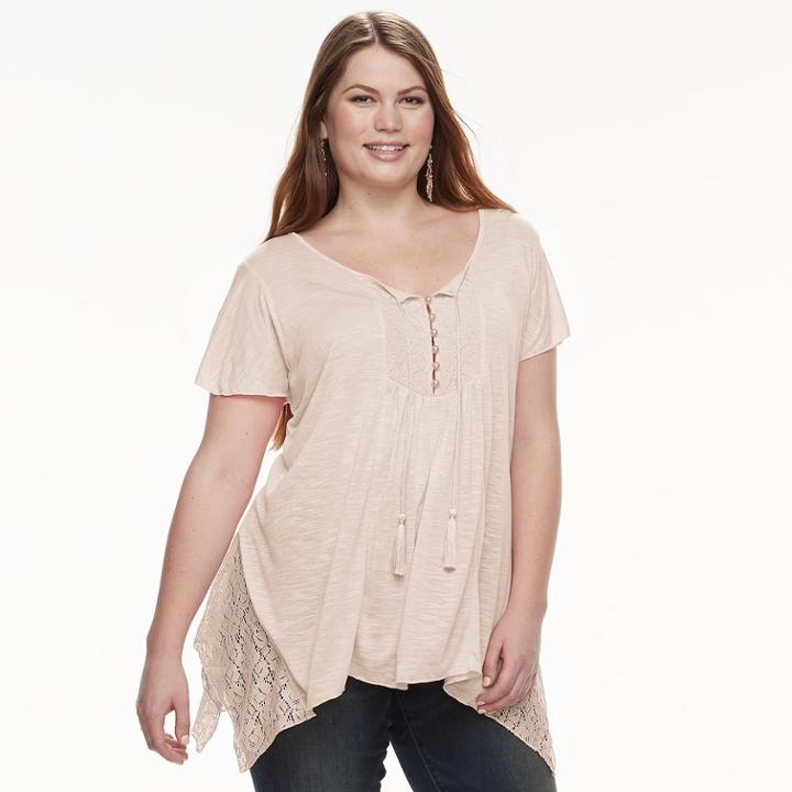 Plus Size World Unity Lace Shark-bite Top, Women's, Size: 0x, Dark Beige