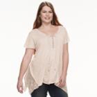 Plus Size World Unity Lace Shark-bite Top, Women's, Size: 0x, Dark Beige