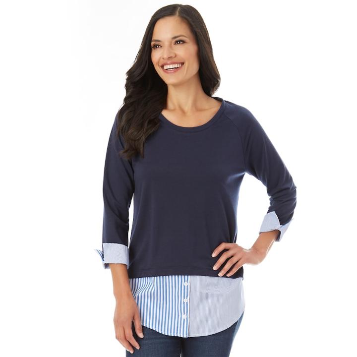 Women's Apt. 9® Mock-layer French Terry Top, Size: Medium, Blue (navy)