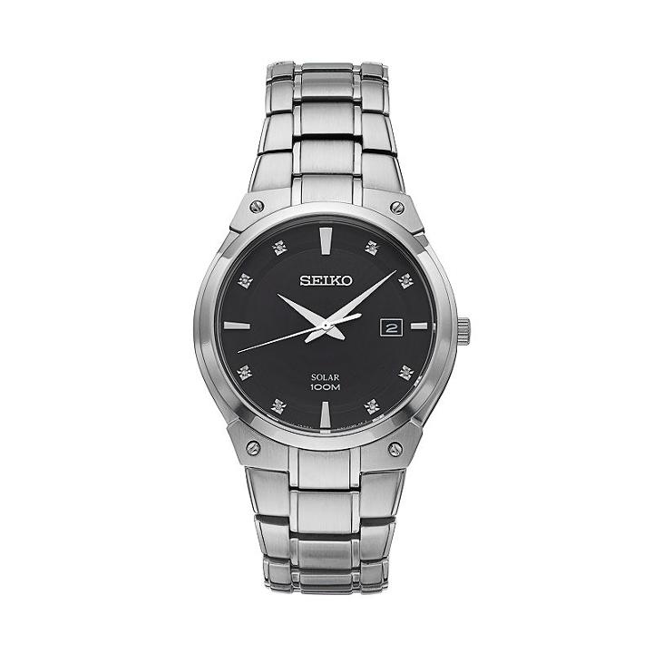 Seiko Men's Core Diamond Stainless Steel Solar Watch - Sne429, Size: Large, Silver