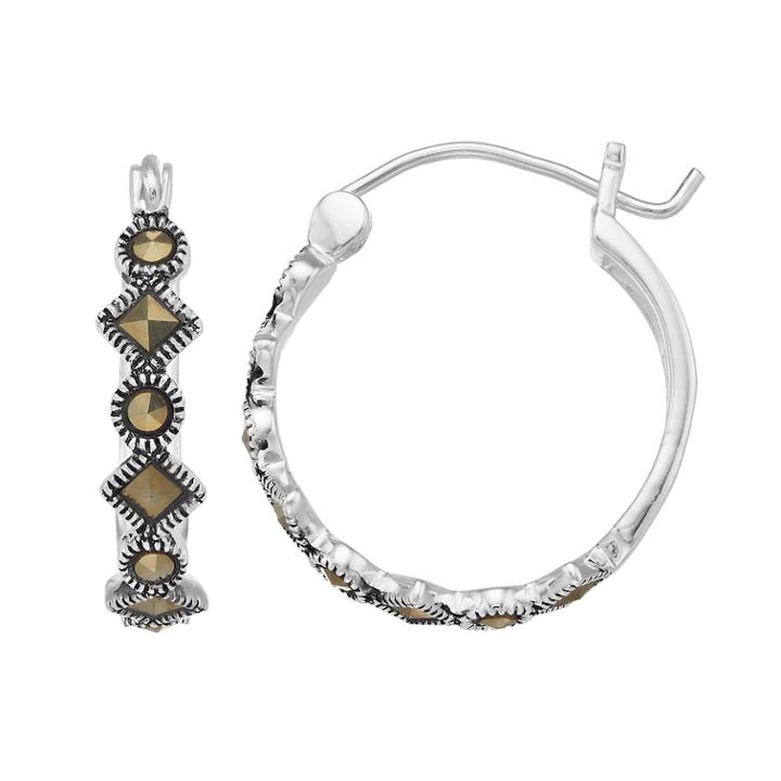 Tori Hill Sterling Silver Marcasite Geometric Hoop Earrings, Women's, Black