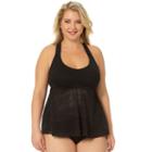 Juniors' Plus Size In Mocean Crochet Tankini Top, Size: 3xl, Black
