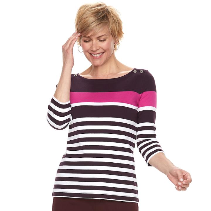 Women's Croft & Barrow&reg; Button-shoulder Boatneck Top, Size: Small, Light Pink