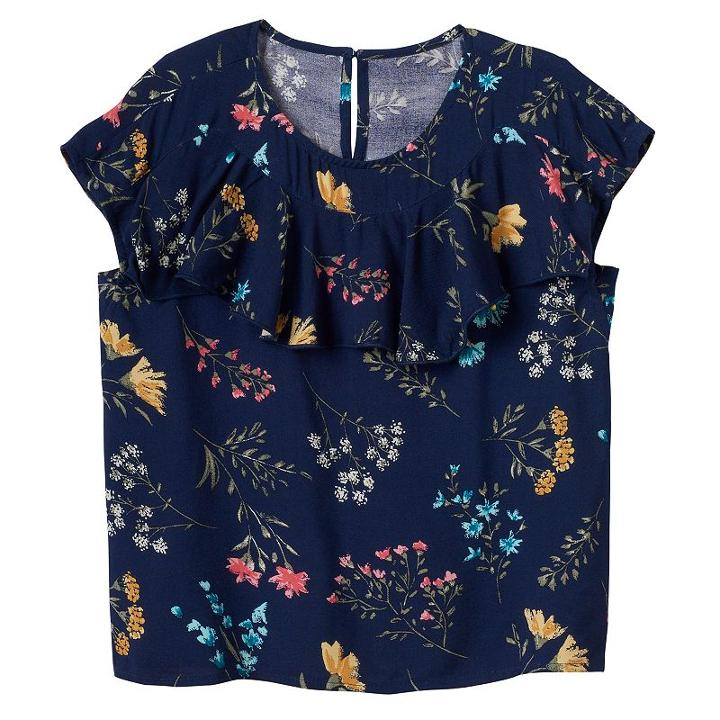 Girls 4-12 Sonoma Goods For Life&trade; Ruffle Front Printed Top, Girl's, Size: 5, Dark Blue