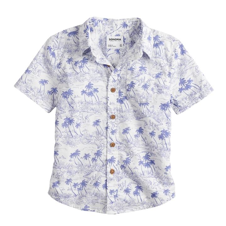 Boys 4-7x Sonoma Goods For Life&trade; Palm Trees & Dinosaurs Pocket Shirt, Size: 5, Natural