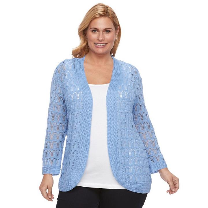 Plus Size Napa Valley Crochet Open-front Cardigan, Women's, Size: 3xl, Blue Other