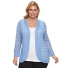 Plus Size Napa Valley Crochet Open-front Cardigan, Women's, Size: 3xl, Blue Other