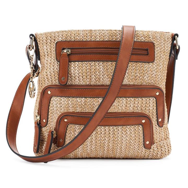 La Diva Cassandra Triple-entry Straw Crossbody Bag, Women's, Beig/green (beig/khaki)