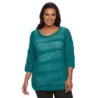Plus Size Dana Buchman Open-work Dolman Sweater, Women's, Size: 2xl, Green
