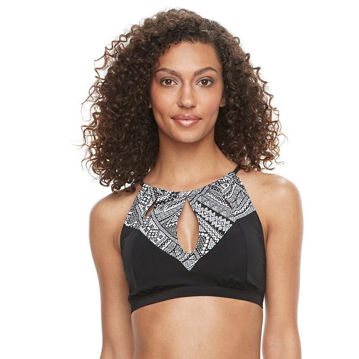 Women's S.o.s. Sun Ocean Sand Bra-sized High-neck Bikini Top, Size: 32 C, Black