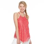 Juniors' Trixxi V-hem Lace Overlay Tank, Girl's, Size: Small, Brt Pink