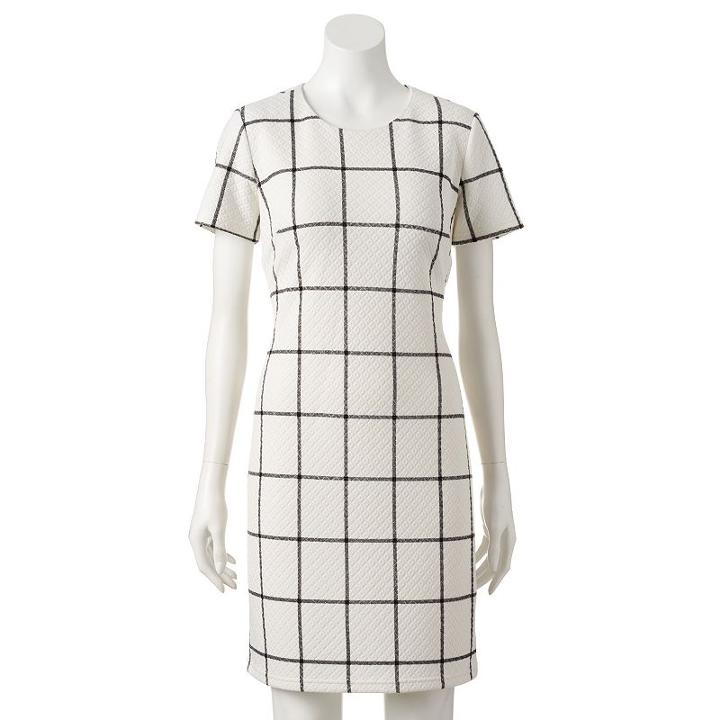Women's Sharagano Quilted Plaid Shift Dress, Size: 12, Black