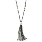Black Long Beaded Tassel Necklace, Women's
