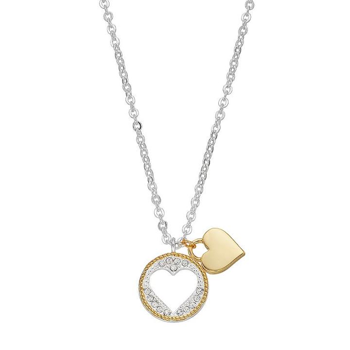 Silver Expressions By Larocks Two Tone Crystal Heart & Disc Pendant, Women's, Grey