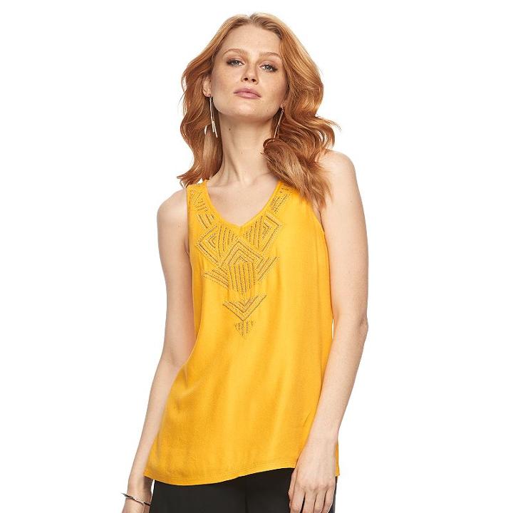 Women's Apt. 9&reg; Geometric Embroidered Tank, Size: Large, Gold