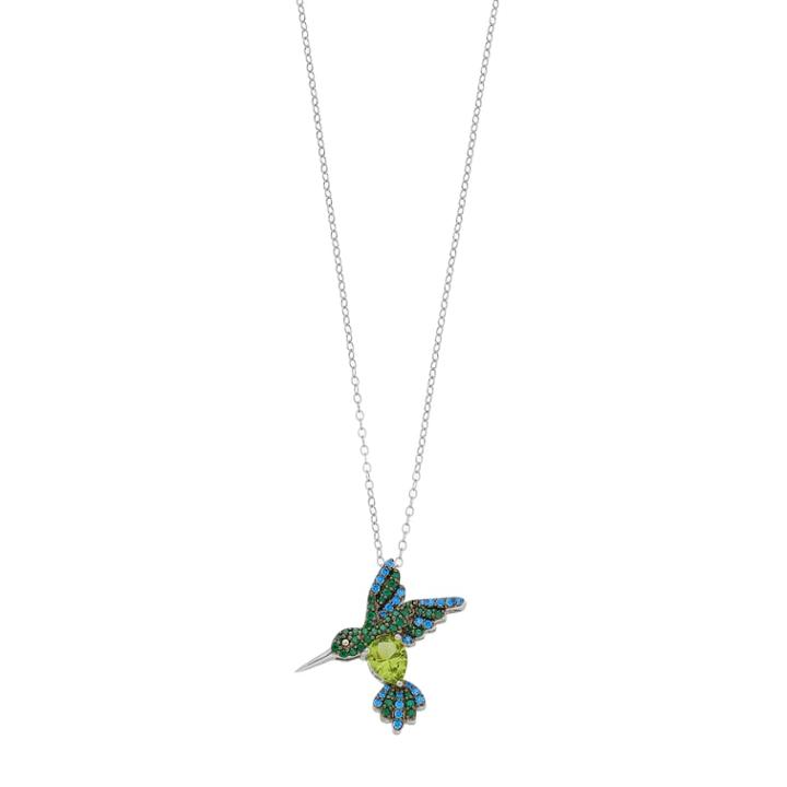 Sterling Silver Simulated Peridot & Cubic Zirconia Hummingbird Pendant Necklace, Women's, Size: 18, Blue