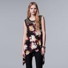 Women's Simply Vera Vera Wang Print Lace Handkerchief Tunic, Size: Small, Black