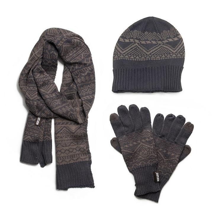 Muk Luks Patterned Fleece-lined Cuff Beanie Set - Men, Grey