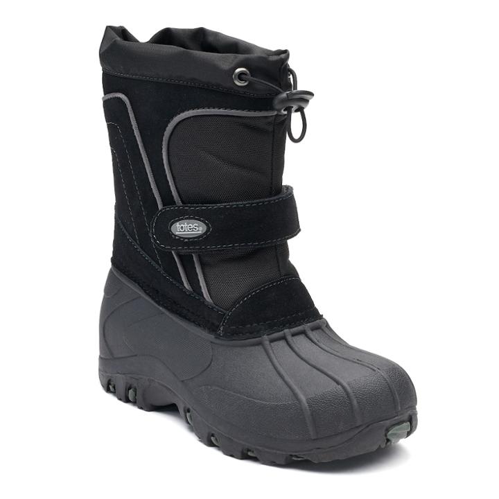 Totes Tate Boys' Winter Boots, Size: 1, Black