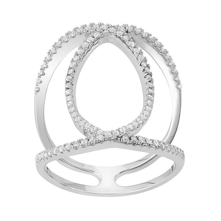 Cubic Zirconia Sterling Silver Double C Ring, Women's, Size: 7, White