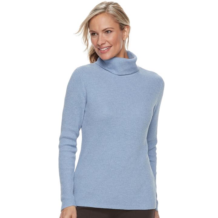 Women's Croft & Barrow&reg; Ribbed Turtleneck Sweater, Size: Medium, Dark Blue