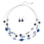 Blue Beaded Multi Strand Necklace & Drop Earring Set, Women's