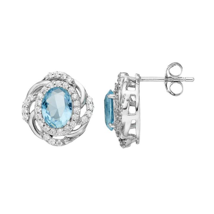 Sophie Miller Sterling Silver Simulated Aquamarine & Cubic Zirconia Oval Stud Earrings, Women's, Blue