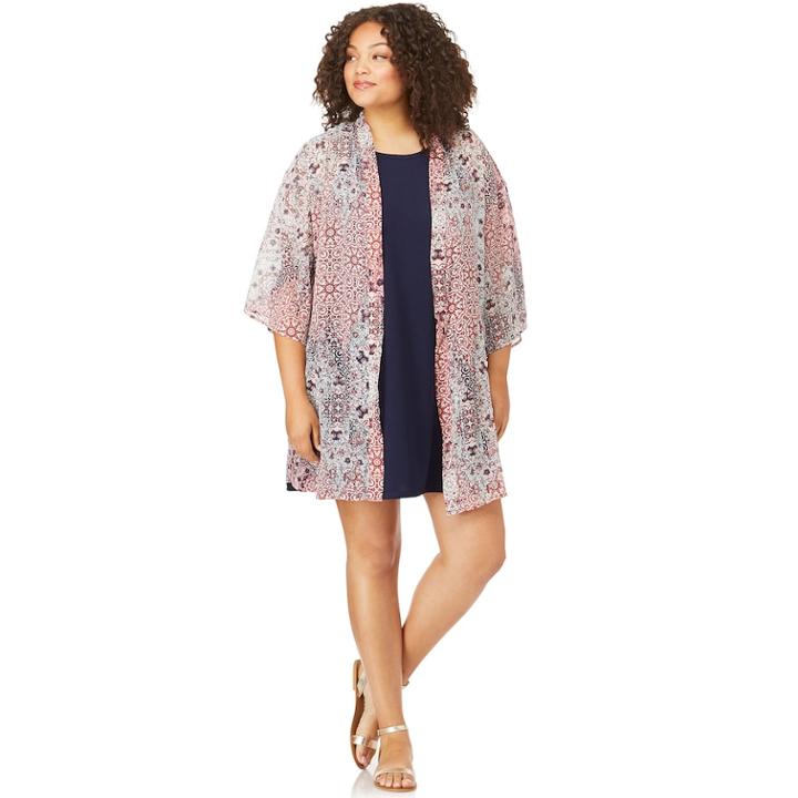 Juniors' Plus Size Wallflower Solid Swing Dress & Kimono Set, Teens, Size: 3xl, Blue (navy)