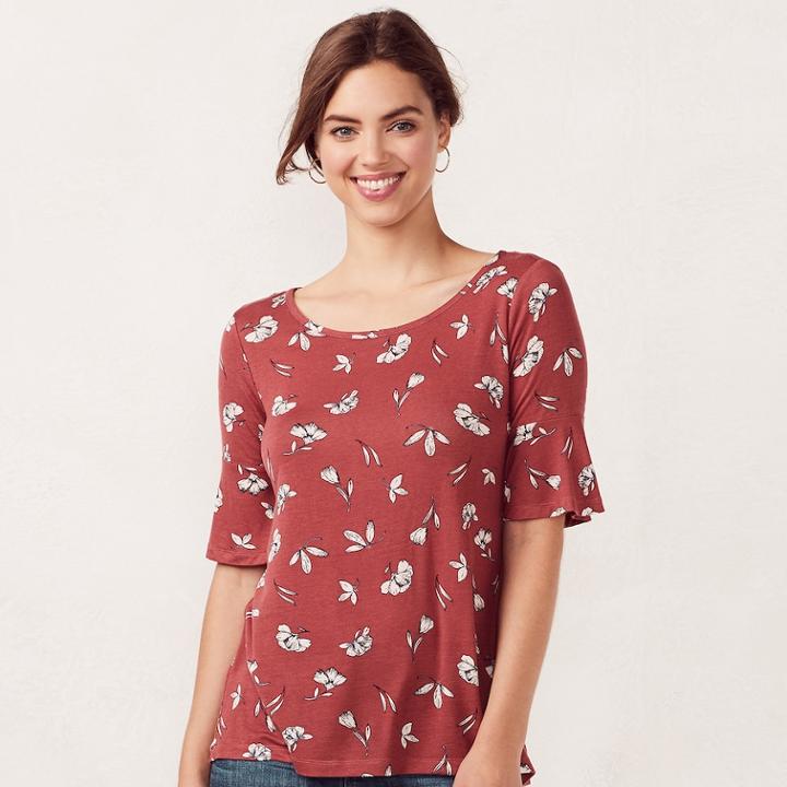 Women's Lc Lauren Conrad Love, Lauren Printed Bell Tee, Size: Large, Brt Red