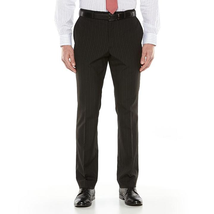 Men's Savile Row Striped Flat-front Black Suit Pants, Size: 34x30