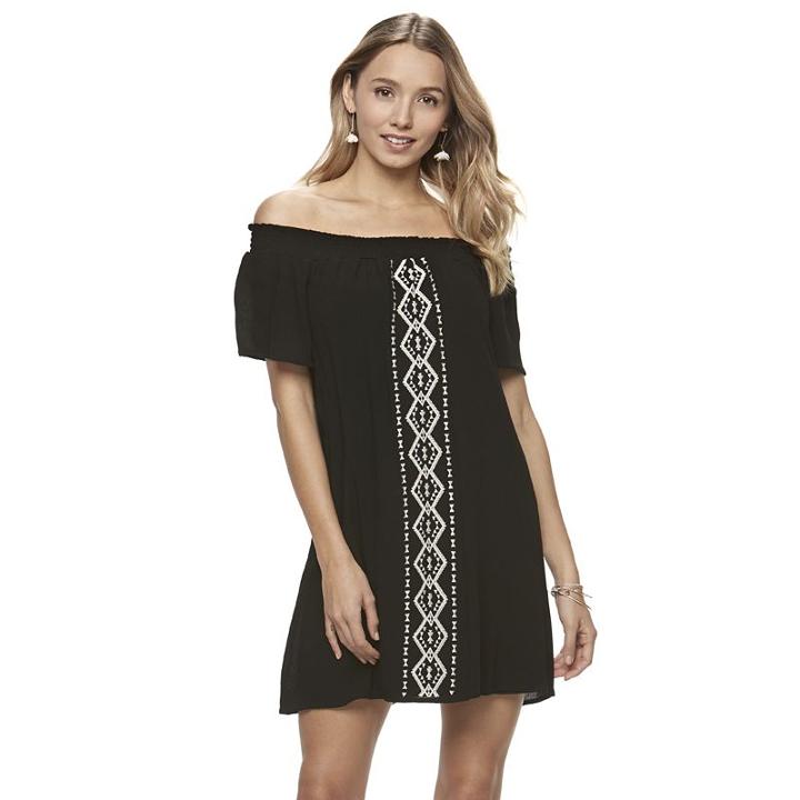 Juniors' Speechless Off The Shoulder Embroidered Shift Dress, Girl's, Size: Small, Oxford