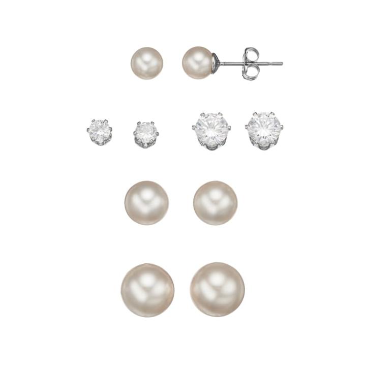 Simulated Pearl Nickel Free Stud Earring Set, Women's, White