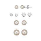 Simulated Pearl Nickel Free Stud Earring Set, Women's, White
