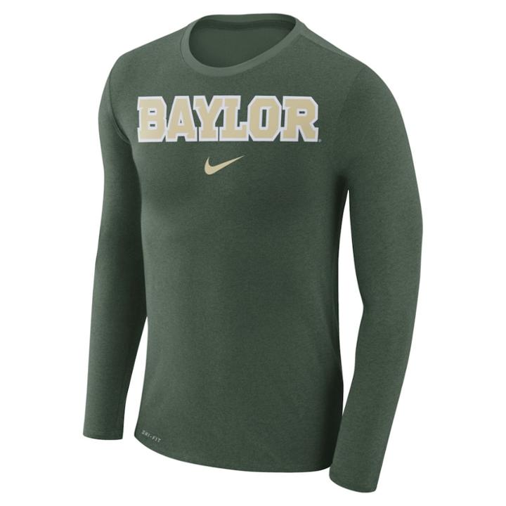 Men's Nike Baylor Bears Marled Long-sleeve Dri-fit Tee, Size: Small, Bay Green