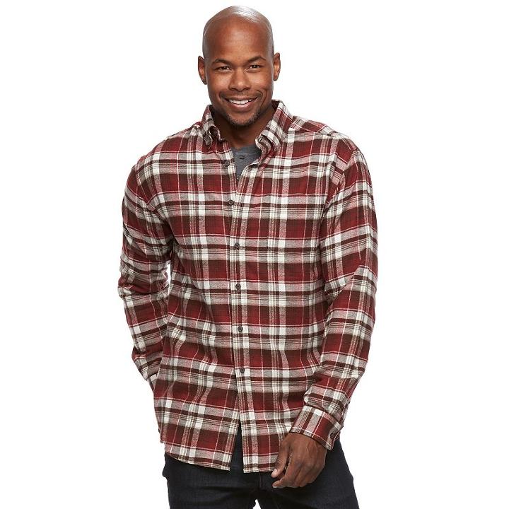 Men's Croft & Barrow&reg; True Comfort Plaid Classic-fit Flannel Button-down Shirt, Size: Medium, Red