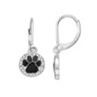 Simulated Crystal Paw Print Disc Drop Earrings, Women's, Silver