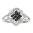 Sterling Silver Clover 1/2 Carat T.w. Diamond Ring, Women's, Size: 6, Black