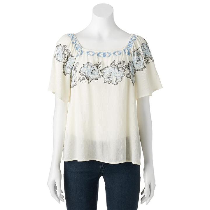 Cloudchaser, Juniors' Embroidered Squareneck Top, Girl's, Size: Xl, Lt Beige