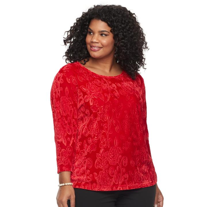 Plus Size Cathy Daniels Embossed Velour Top, Women's, Size: 3xl, Red