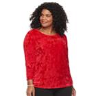 Plus Size Cathy Daniels Embossed Velour Top, Women's, Size: 3xl, Red
