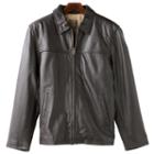 Men's R And O Open-bottom Leather Bomber Jacket, Size: Small, Brown