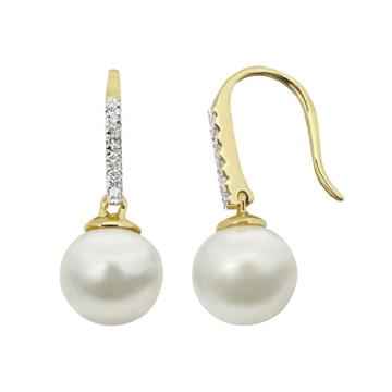 Pearlustre By Imperial Freshwater Cultured Pearl Diamond Accent 14k Gold Drop Earrings, Women's, White