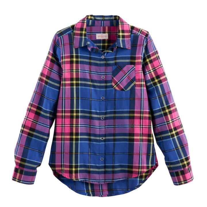 Girls 7-16 & Plus Size So&reg; Button-down Metallic Plaid Shirt, Size: 16 1/2, Med Blue