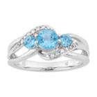 10k White Gold Swiss Blue Topaz & 1/5 Carat T.w. Diamond 3-stone Ring, Women's, Size: 7