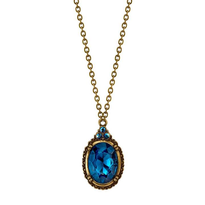 1928 Faceted Oval Stone Pendant Necklace, Women's, Size: 16, Blue