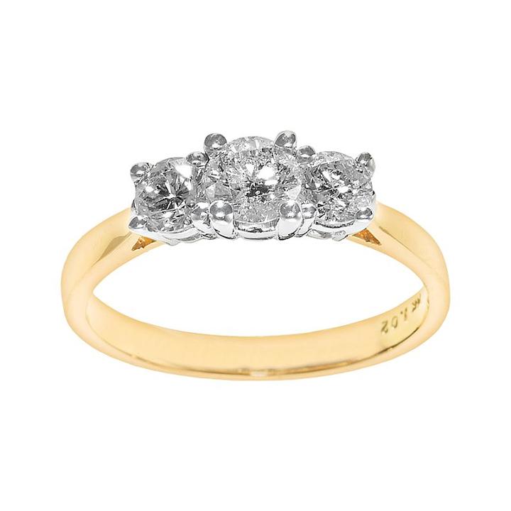 14k Gold 1 Carat T.w. Igi Certified Diamond 3-stone Engagement Ring, Women's, Size: 7, White